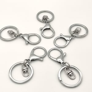 5 pcs Silver Keychain with Lobster Clasp and Swivel centre to add Charms & Beads, Large Keyring with swivel for Decorating, Bag, Purse FOB