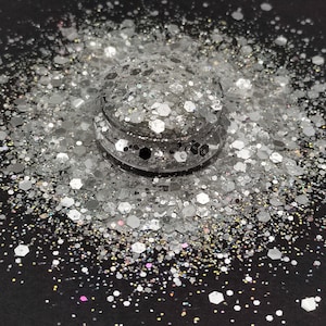 Mélange de paillettes argentées miroir, Paillettes argentées brillantes, Mélange de paillettes argentées très scintillantes, Fournitures en résine, Paillettes pour nail art, Fournitures créatives