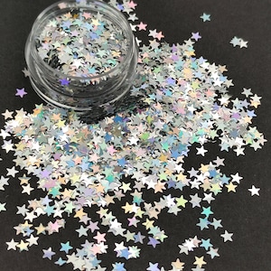 Zilveren sterren holografische glitter, sterren nail art glitter, sterglitter, knutselspullen, harsbenodigdheden