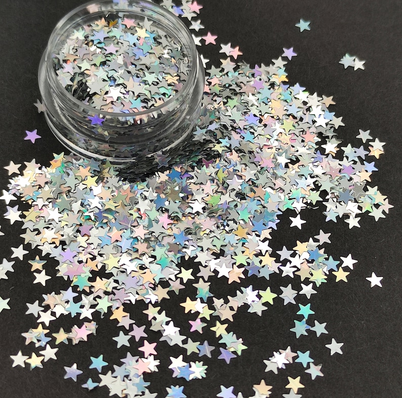 Silver Stars Holographic Glitter, Stars Nail Art Glitter, Star Glitter, Craft Supplies, Resin Supplies 5 gram