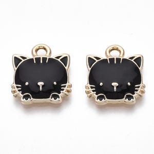 Cute Cat Enamel Charm Jewellery Pendant, Black Cat Face Enamel Charm for Jewelry Making DIY Jewelry Accessories, Cute Cat Face Charm