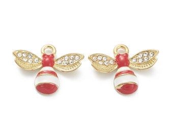 4/10pcs Enamel Bee Charm Jewellery Pendant, Bee Enamel Charm with rhinestone wings for Jewelry Making DIY Jewelry Accessories