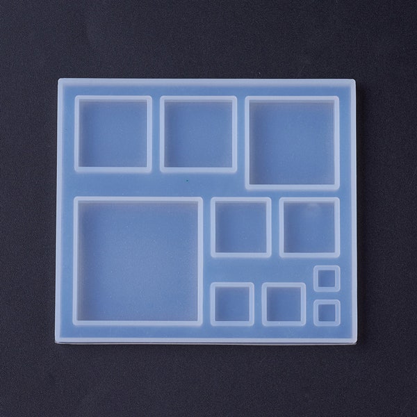 Square Silicone Mould, 10 Square Jewellery Earring Epoxy Resin Pendant Mold, Square Jewellery Polymer Clay Tool, UV Resin Mold