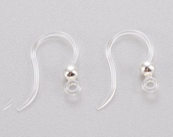 Hypoallergenic Earring Hook, Eco-Friendly Plastic Earring Hooks, with 304 Stainless Steel Bead - 10pcs or 20pcs