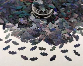 Bat Sequins, Black Holographic Bat Glitter, Halloween Bat Shape Sequins, Slime Filler Black Holographic Bats Glitter, Resin Supplies