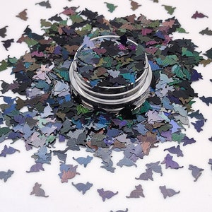 Paillettes de chat, formes holographiques noires de formes de chat, paillettes d'art d'ongle de chat mignon, paillettes de paillettes, fournitures en résine