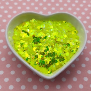 Mélange de paillettes translucides jaune vif, mélange de paillettes jaune fluo irisé, fournitures de résine, paillettes nail art, fournitures d’artisanat, fournitures de slime