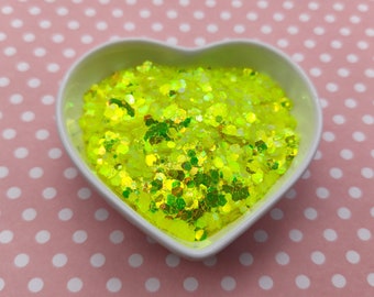 Bright Yellow Translucent Glitter Mix, Iridescent Neon Yellow Glitter Mix, Resin Supplies, Nail Art Glitter, Craft Supplies, Slime Supplies