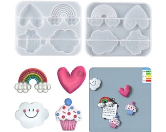 Cupcake Fridge Magnet Silicone Mould, Cute Rainbow Epoxy Resin Keychain Mold, Kawaii Cloud Keyring Mould, Heart Charm DIY Craft Molds