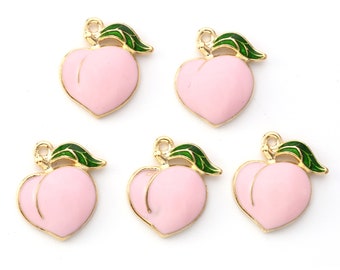 5/10pcs Peaches Enamel Charm Jewellery Pendant, Pink Peach Enamel Charm for Jewelry Making DIY Jewelry Accessories, Fruit Charms