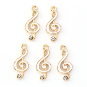 Musical Note Charm with Crystal Rhinestone Enamel Pendant, Music Note G clef Enamel Charms for Jewelry Making, DIY Jewelry Accessories