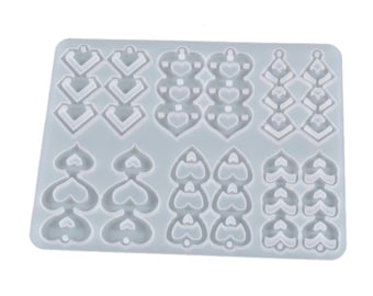 Hearts Statement Earring Silicone Mould, Heart Shape Earring Epoxy Resin Pendant Mold, Hearts Jewellery Polymer Clay Tool, UV Resin Mold