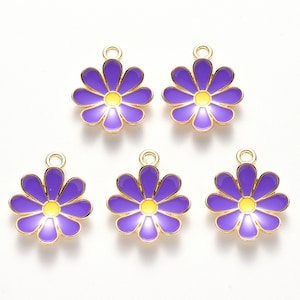 5/10pcs Daisy Flower Charm Jewellery Pendant, Purple Daisy Enamel Charm for Jewelry Making DIY Jewelry Accessories