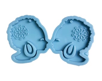 Moule en silicone pour boucle d'oreille de déesse florale, Moules pendentifs en résine époxy pour fille afro mignonne, Moule pour femme afro bouclée, Moule pour fournitures en résine, Fournitures en résine