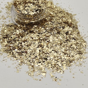 Gouden glittervlokken, champagne gouden cellofaan glittervlokken, ondoorzichtige goudscherven, harsbenodigdheden, ambachtelijke benodigdheden, nail art glitter