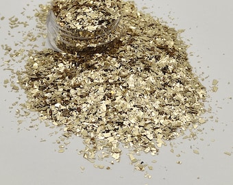 Gold Glitter Flakes, Champagne Gold Cellophane Glitter Flakes, Opaque Gold Shards, Resin Supplies, Craft Supplies, Nail Art Glitter