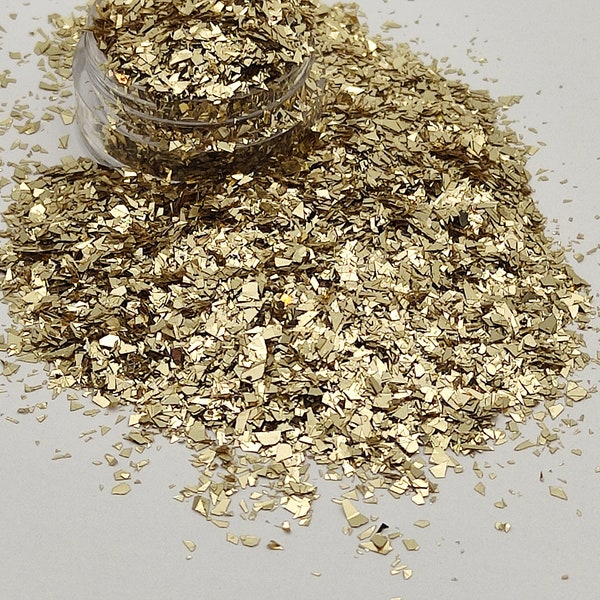 Gold Glitter Flakes, Champagne Gold Cellophane Glitter Flakes, Opaque Gold Shards, Resin Supplies, Craft Supplies, Nail Art Glitter