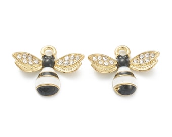 4/10pcs Enamel Bee Charm Jewellery Pendant, Bee Enamel Charm with rhinestone wings for Jewelry Making DIY Jewelry Accessories