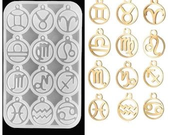 Twelve Constellations Symbols Silicone Mould, Zodiac Horoscope Round Pendant Mold, Astrology Epoxy Resin Mould, 12 Astrology Signs