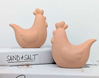 Figurita de Gallina Coral - Juego de 2 / Regalos de animales / Regalos para inauguración de casa / Decoración para casa de campo