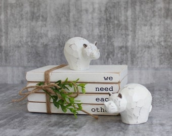 White Baby Rhino Figurine - Set of 2 | Mini Rhinoceros Statue Set | Rhino Gifts | Kids Decor