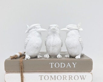 No Evil See Hear Speak White Kookaburra Figurine - Set of 3 | Bird Lover's Gifts | Home Gifts