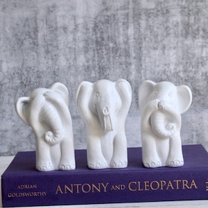 No Evil See Hear Speak White Elephants Statue - Set of 3 | Mini Elephant Figurine Set | White Elephant Ornament Decor