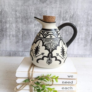 Floral Black Ceramic Oil Bottle