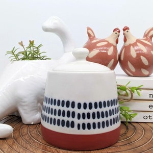 Blue Dots Ceramic Sugar Jar With Lid | Kitchen Gifts | Kitchen Storage Box | Cookie Jar