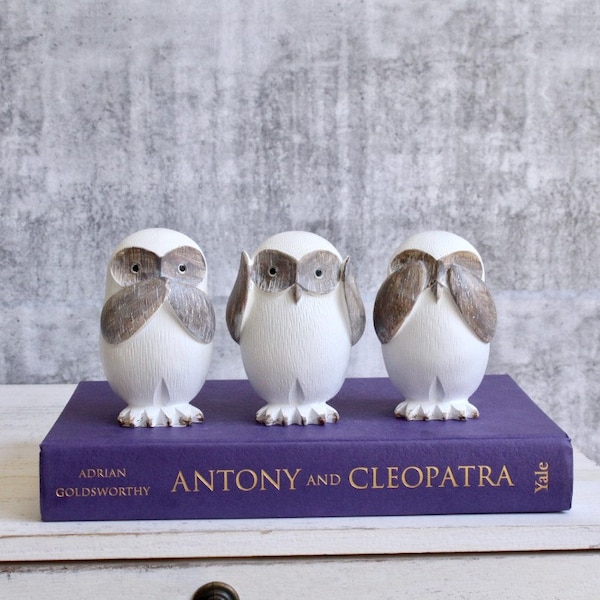 No Evil See Hear Speak White Owls Statue - Set of 3 | Owl Gifts | Owl Figurines