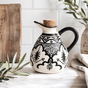 Floral Black Ceramic Oil Bottle