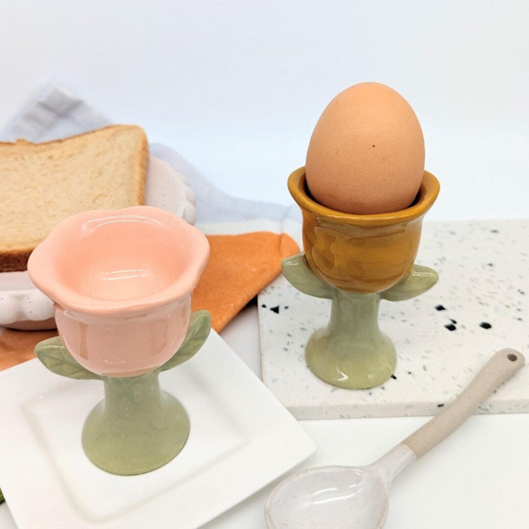 Egg Cup Rack Pink Brown Flower Egg Cup Holder Set - Etsy