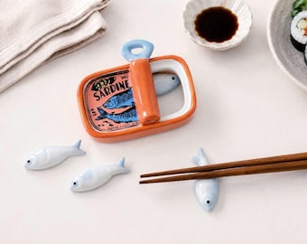 Ceramic Sardine Tin Chopstick Holder Set | Fish Gifts