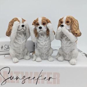 No Evil See Hear Speak Spaniel Dog Figurine - Set of 3 | King Charles Spaniel Gifts
