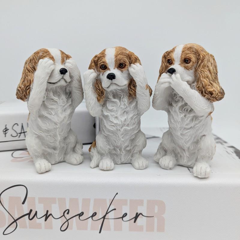 「C. Spaniel - 7081」置物 No Evil See Hear Speak Spaniel Dog Figurine - Set of 3 | King