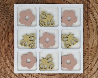 Pink Yellow Bee Flower Tic Tac Toe Board Game  | Noughts and Crosses Game for Kids and Family | Table Top Game | Board Game