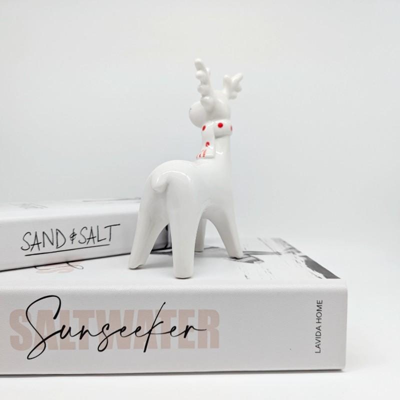 白いトナカイの陶器の置物 | トナカイのギフト | クリスマスの装飾