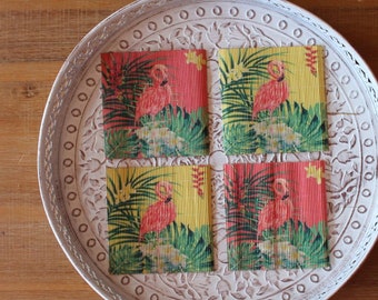 Vibrant Flamingo Bamboo Coasters - Set of 4