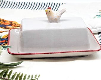 Chicken on Top Ceramic Butter Dish | Hen Rooster Kitchen Gifts