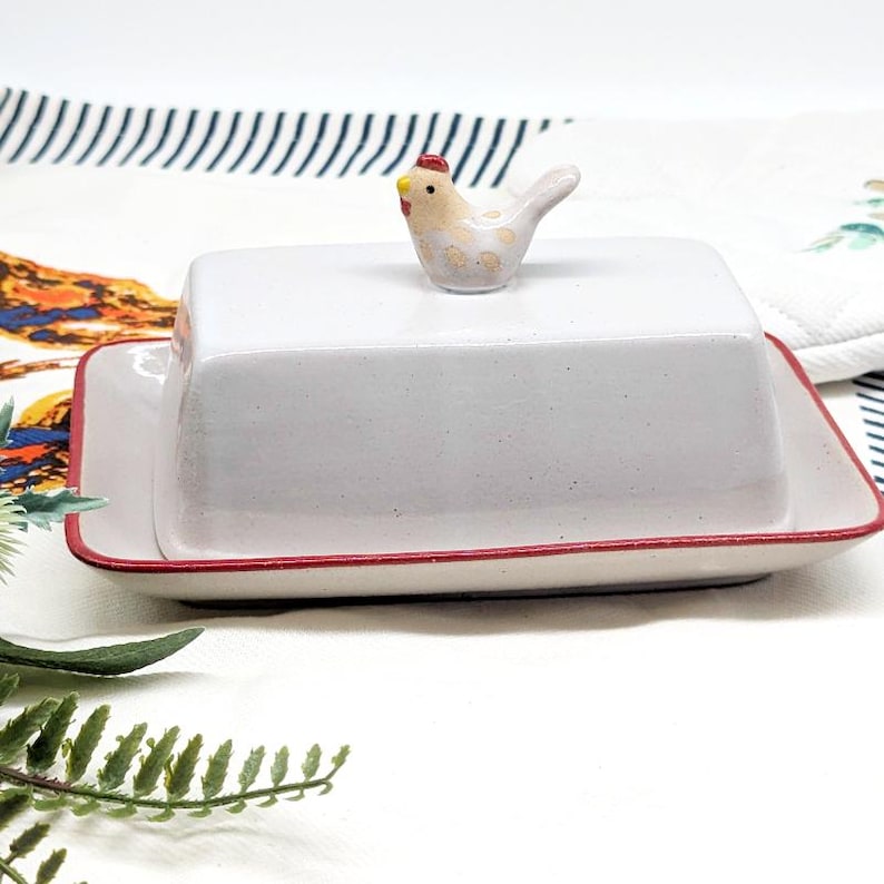 Chicken on Top Ceramic Butter Dish | Hen Rooster Kitchen Gifts