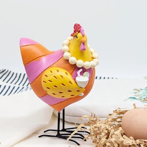 Pearly Party Chicken Figurine | Hen Rooster Home Gifts