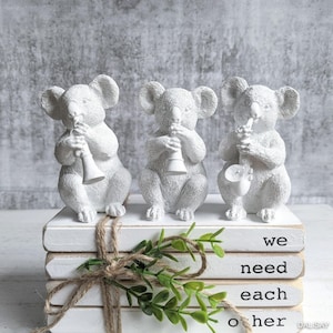 White Musical Koala Sculpture Figurine - Set of 3