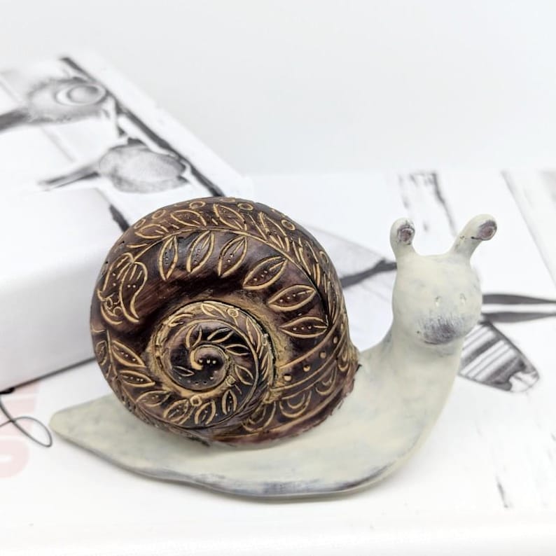 Rusty White Snail Figurine Ornament | Nature Inspired Home Decor Accents image 7