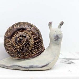Rusty White Snail Figurine Ornament | Nature Inspired Home Decor Accents image 2