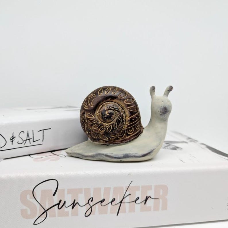 Rusty White Snail Figurine Ornament | Nature Inspired Home Decor Accents image 6