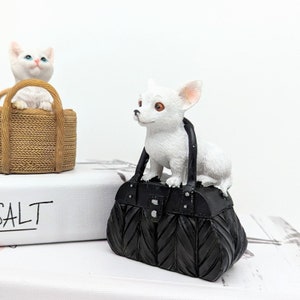 White Black Chihuahua Bag Figurine Statue | Chihuahua Gifts | Nursery Decor | Dog Gifts
