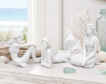 Figura de sirena del Mar Blanco costero / Adorno decorativo para casa de playa
