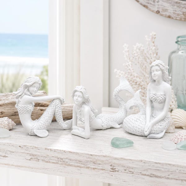 Statuetta di sirena del Mar Bianco costiero / Ornamento decorativo per casa sulla spiaggia