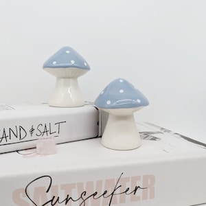 Blue Mushroom Ceramic Figurine - Set of 2