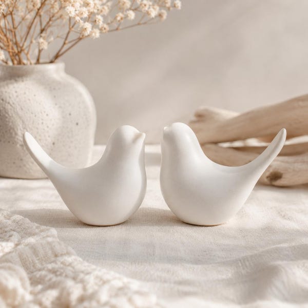 White Dove Bird Ceramic Figurine Ornament - Set of 2  | Home Gifts